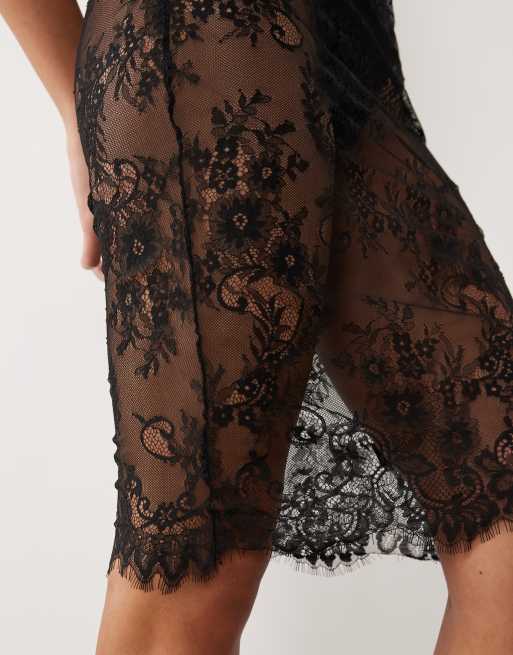 ASOS DESIGN - Sort midinederdel i blondemateriale - Del af sæt, 4 af 5