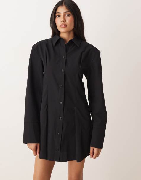 ASOS DESIGN - Sort mini-skjortekjole med indsyning og skulderpuder - view 1