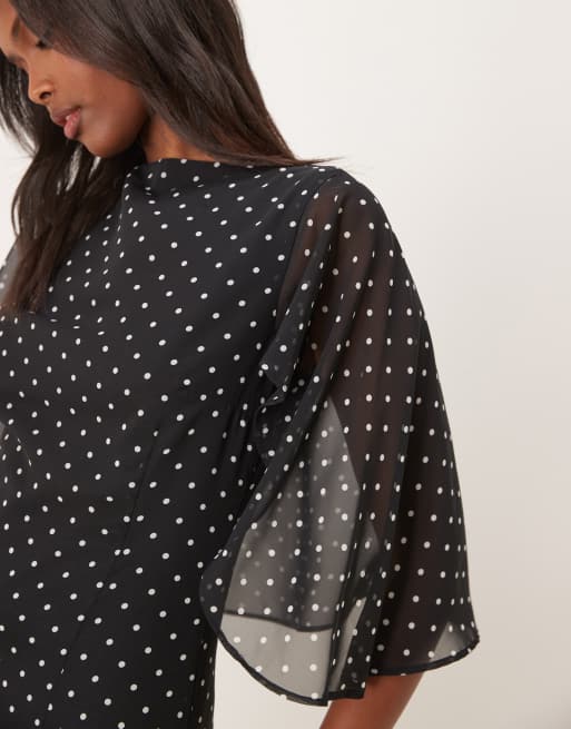 ASOS DESIGN - Sort minikjole i chiffon med kappedetalje og polkaprikker, 2 af 4