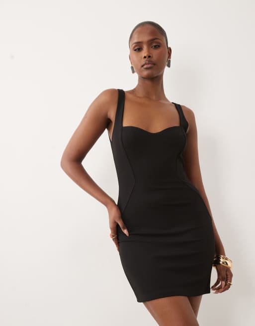 ASOS DESIGN - Sort minikjole i crepestof med hjerteformet udskæring, 2 af 4