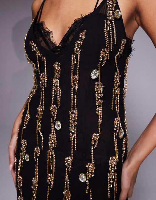 ASOS DESIGN - Sort minikjole i gennemsigtigt blondemateriale med for og brocheudsmykninger, 3 af 4
