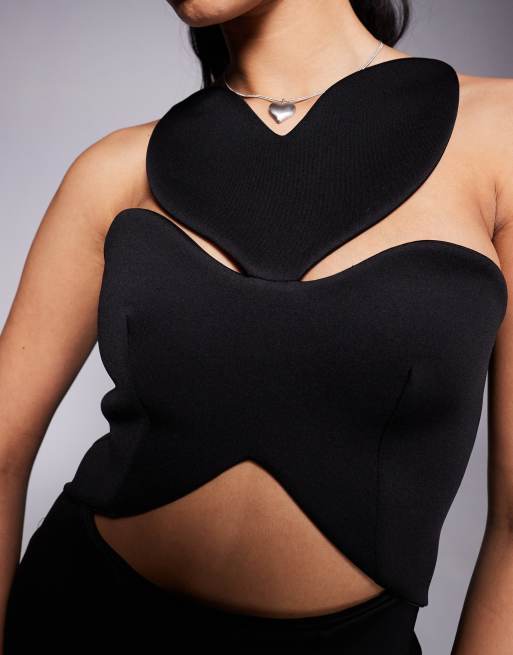 ASOS DESIGN - Sort minikjole i scubalignende materiale med hjertemotiv i udskæringsdesign, 2 af 4