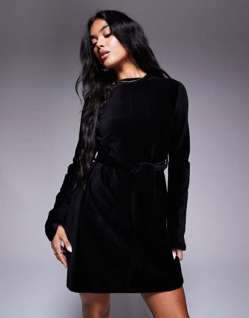 ASOS DESIGN - Sort minikjole i velour med bindebånd og trompetærmer, 2 af 4