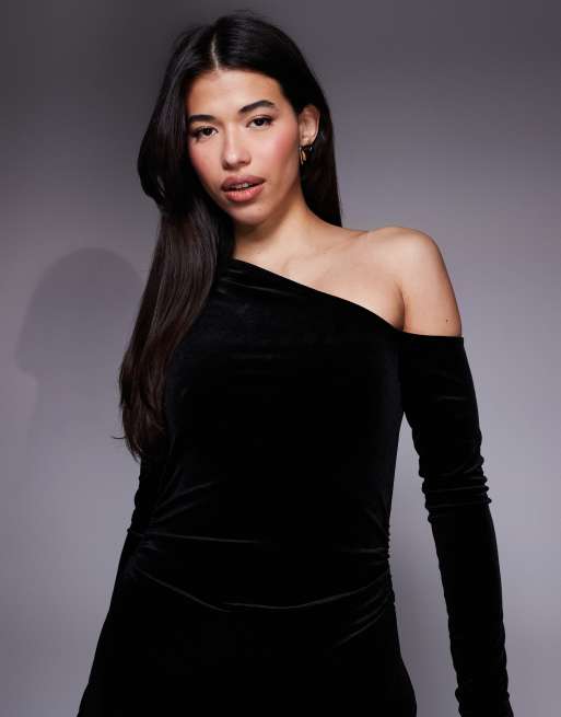 ASOS DESIGN - Sort minikjole i velour med offshoulder-design, 3 af 4