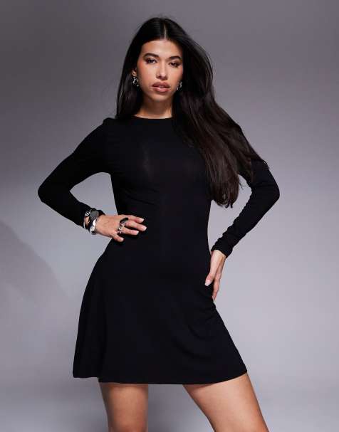 ASOS DESIGN - Sort minikjole med åben ryg og lange ærmer - view 1