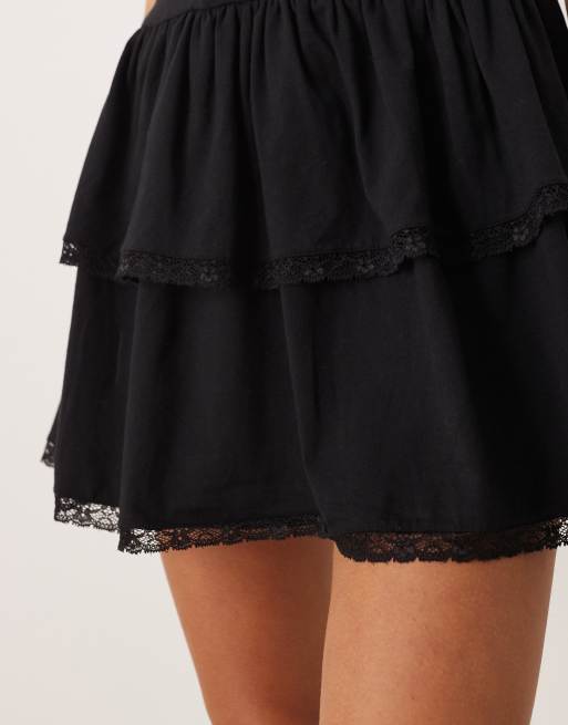 ASOS DESIGN - Sort minikjole med flæsenederdel og blondekanter, 4 af 4