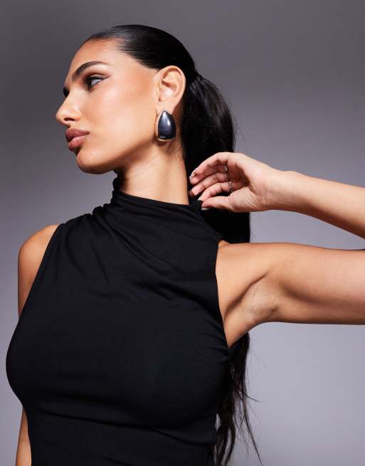 ASOS DESIGN - Sort minikjole med høj hals og rynket snoningsdetalje, 3 af 4