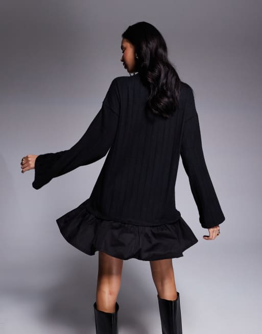 ASOS DESIGN - Sort minikjole med højhalset trøjeoverdel og nederdel i poplin, 4 af 4