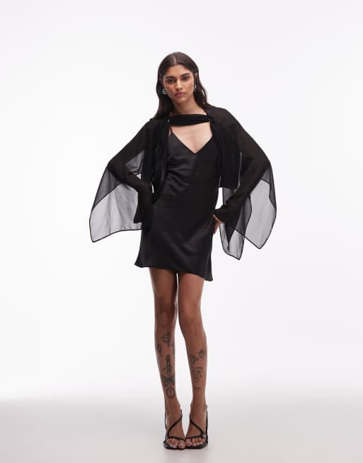 ASOS DESIGN - Sort minikjole med kappe-overlag, 4 af 4