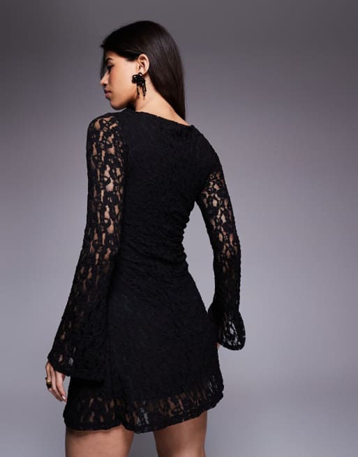 ASOS DESIGN - Sort minikjole med lange ærmer i blondestof, 4 af 4