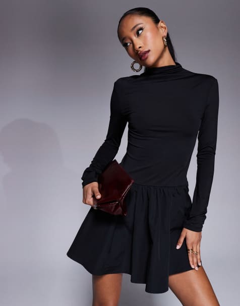 ASOS DESIGN - Sort minikjole med lange ærmer i polyamid - view 1