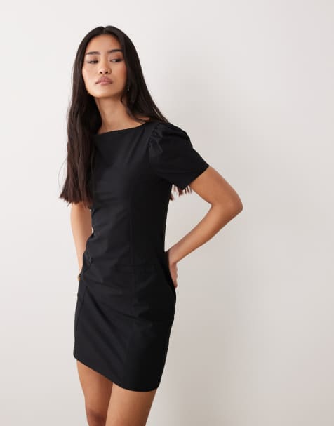 ASOS DESIGN - Sort minikjole med pufærmer og lommedetaljer - view 1