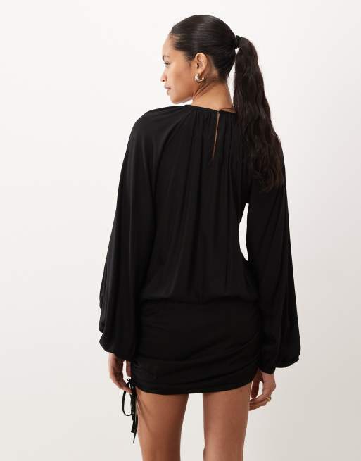 ASOS DESIGN - Sort minikjole med rund hals og skørt med indsyede detaljer, 4 af 4