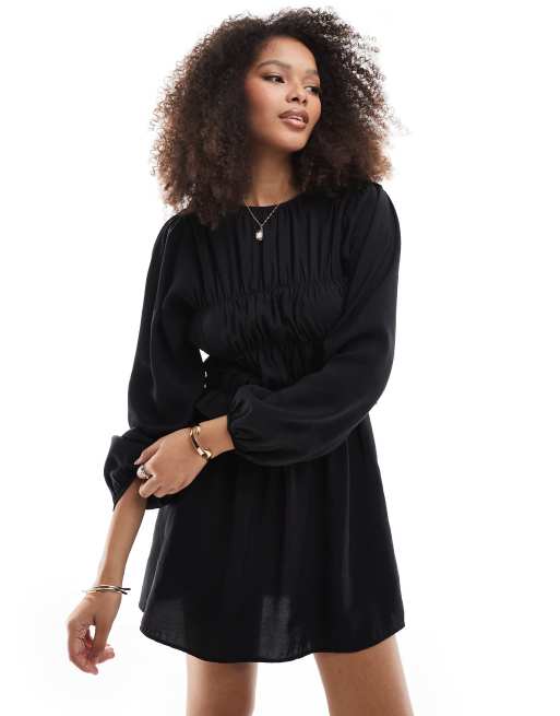 ASOS DESIGN - Sort minikjole med rynker i modal