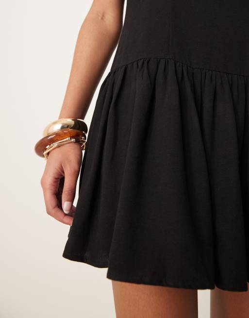 ASOS DESIGN - Sort minikjole med sænket talje i hørblanding, 2 af 4