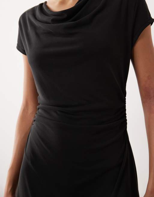 ASOS DESIGN - Sort minikjole med vandfaldsudskæring, lange ærmer og rynker i modal, 4 af 4