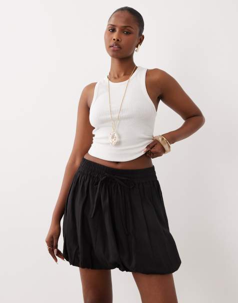 ASOS DESIGN - Sort mininederdel med boblekant i hørblanding - view 1
