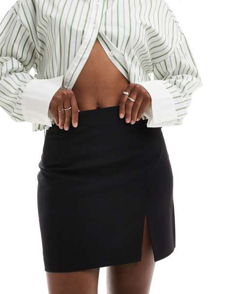 ASOS DESIGN - Sort mininederdel med slids i bengalin - view 1