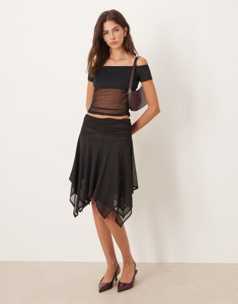 ASOS DESIGN - Sort nederdel i mesh med tørklædekant - view 1