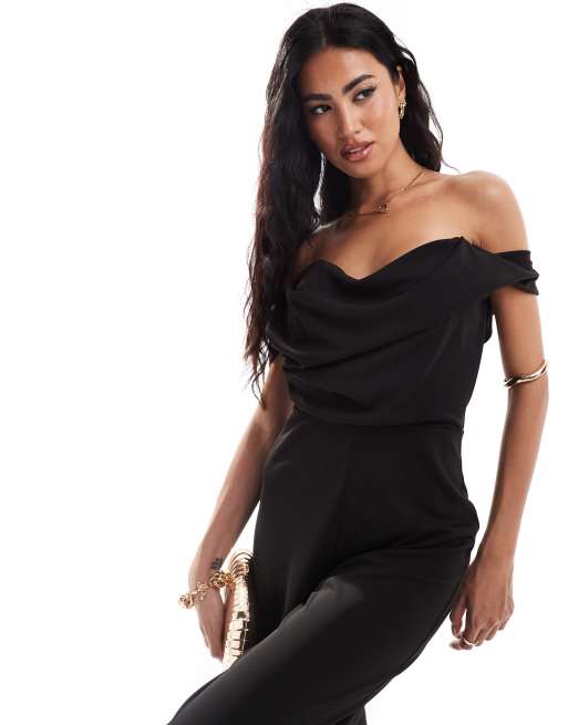 ASOS DESIGN - Sort offshoulder-jumpsuit med struktureret halsudskæring, 4 af 4