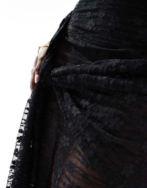 ASOS DESIGN - Sort offshoulder-maxikjole med bodystocking og sarong-nederdel i blondestof, 2 af 4