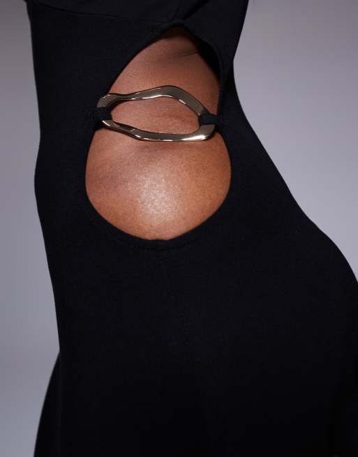 ASOS DESIGN - Sort offshoulder-midikjole med kantdetaljer, 2 af 4