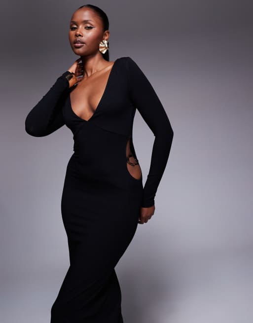 ASOS DESIGN - Sort offshoulder-midikjole med kantdetaljer, 3 af 4