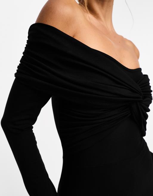 ASOS DESIGN - Sort offshoulder-midikjole med lange ærmer og snoet front, 3 af 4