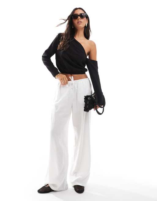 ASOS DESIGN - Sort offshoulder-top i hørlook