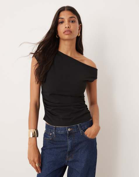 ASOS DESIGN - Sort offshoulder-top med rynkedetaljer - view 1