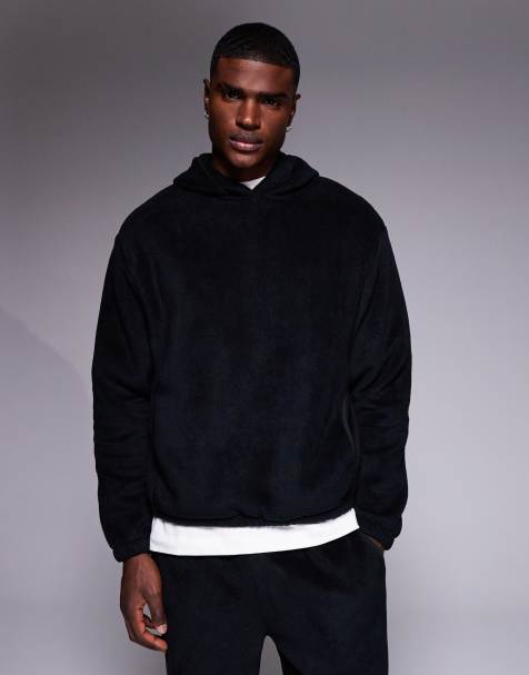 ASOS DESIGN - Sort og afslappet hættetrøje i fleecemateriale - Del af sæt - view 1