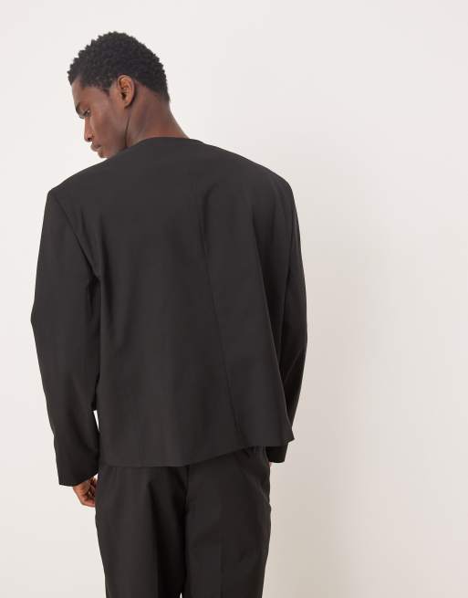 ASOS DESIGN - Sort og dobbeltradet habitjakke uden krave med firkantet pasform, 4 af 5