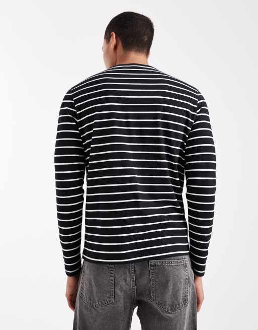 ASOS DESIGN - Sort og ecrufarvet T-shirt med lange ærmer og striber i regular fit, 3 af 5