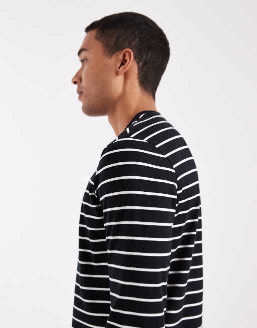 ASOS DESIGN - Sort og ecrufarvet T-shirt med lange ærmer og striber i regular fit, 4 af 5