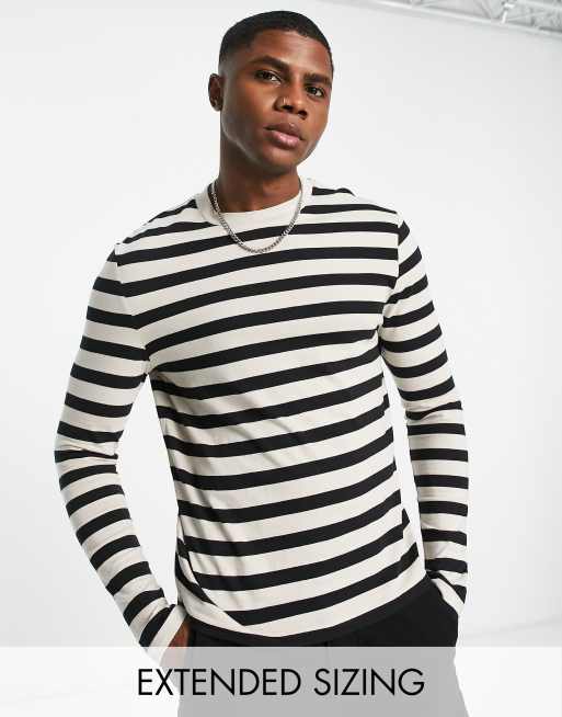 ASOS DESIGN - Sort og ecrufarvet T-shirt med lange ærmer og striber