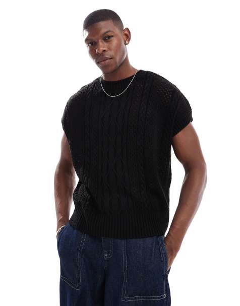 ASOS DESIGN - Sort og ekstremt oversized tanktop i kabelstrik - view 1