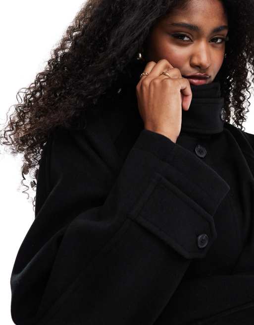 ASOS DESIGN cropped cape formal coat in black