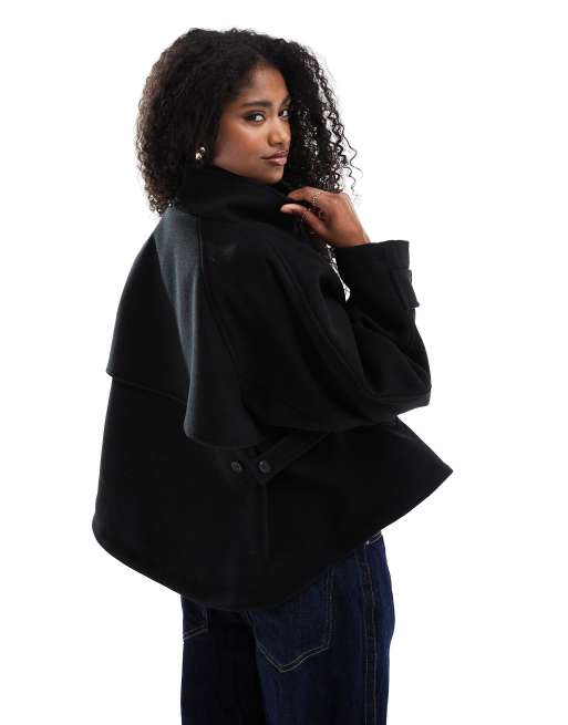 ASOS DESIGN cropped cape formal coat in black