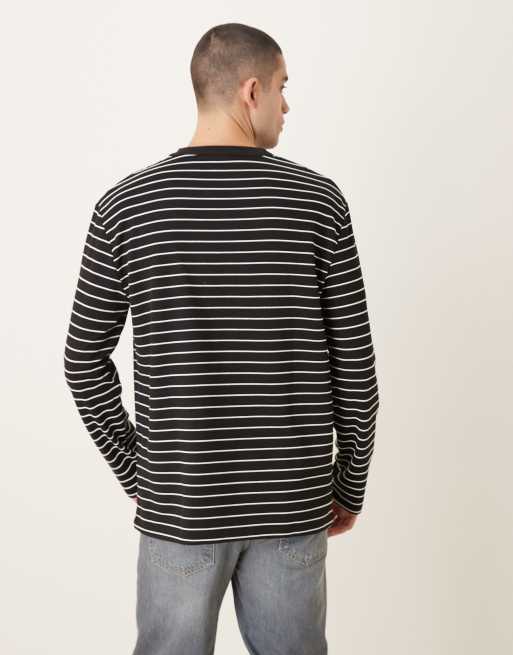 ASOS DESIGN - Sort og hvid afslappet T-shirt med lange ærmer og striber , 3 af 5
