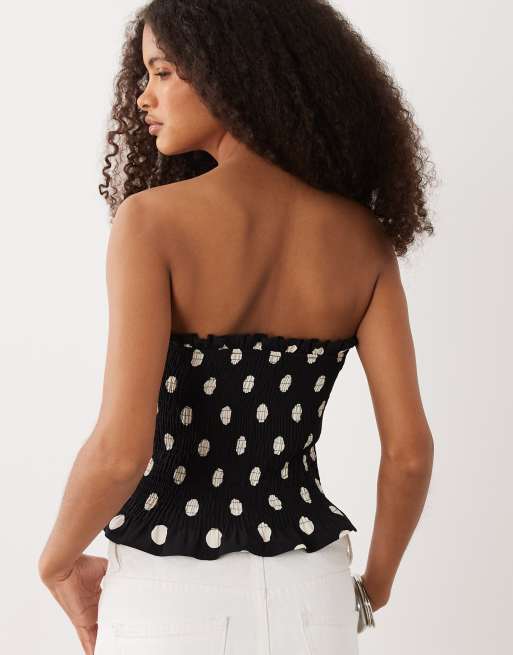 ASOS DESIGN - Sort og hvid bandeau-top med rynker, bindebånd foran og prikker, 4 af 4