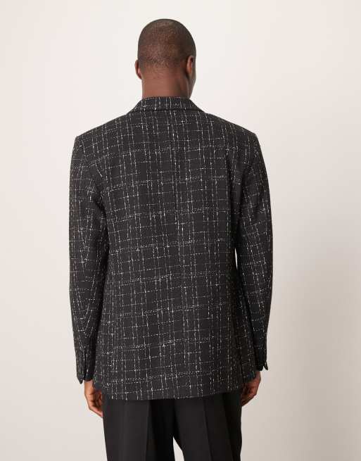 ASOS DESIGN - Sort og hvid dobbeltradet habitjakke i almindelig pasform med crosshatch-tekstur, 4 af 5