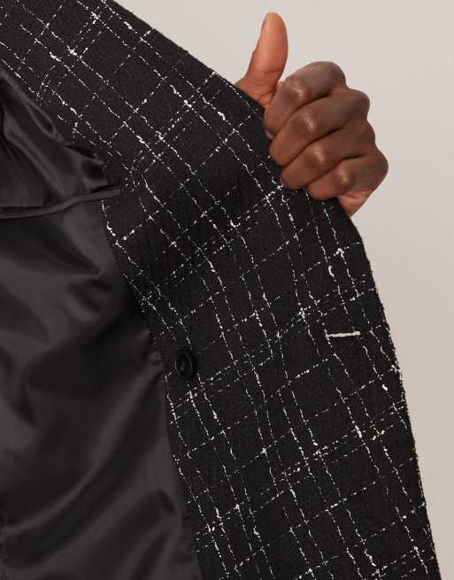 ASOS DESIGN - Sort og hvid dobbeltradet habitjakke i almindelig pasform med crosshatch-tekstur, 5 af 5