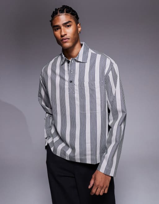 ASOS DESIGN - Sort og hvid firkantet oversized skjorte med striber