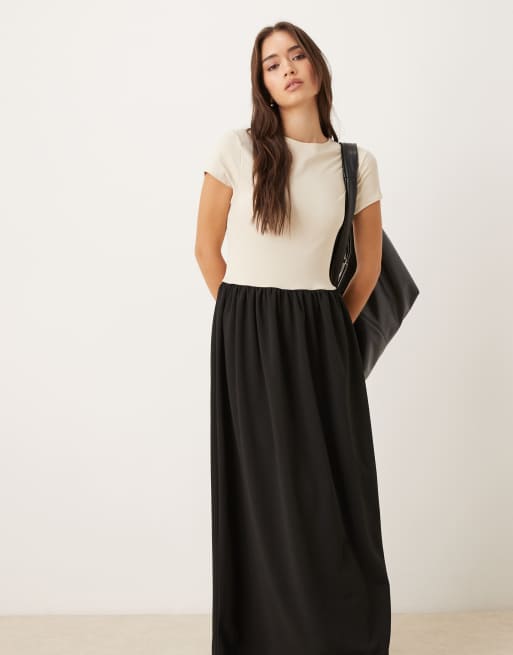ASOS DESIGN - Sort og hvid hybrid-maxikjole med sænket talje og smal halsudskæring, 2 af 4