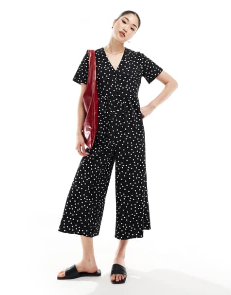 ASOS DESIGN - Sort og hvid kortærmet tea-jumpsuit - view 1