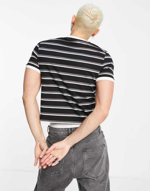 ASOS DESIGN - Sort og hvid krympet T-shirt med striber, 2 af 4