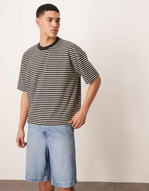 ASOS DESIGN - Sort og hvid oversized firkantet T-shirt i kraftigt stof med striber - view 1