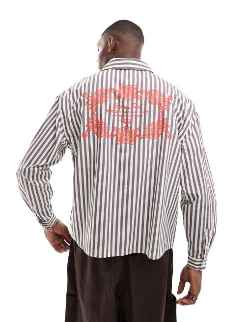 ASOS DESIGN - Sort og hvid oversized skjorte med print på brystet og ryggen og striber i firkantet pasform