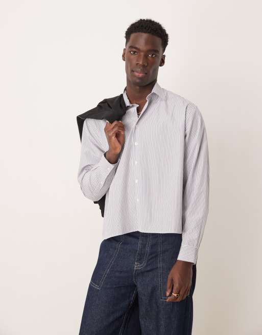 ASOS DESIGN - Sort og hvid oversized skjorte med striber i firkantet pasform