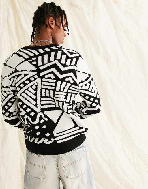 ASOS DESIGN - Sort og hvid ribstrikket trøje med mønster, 2 af 4